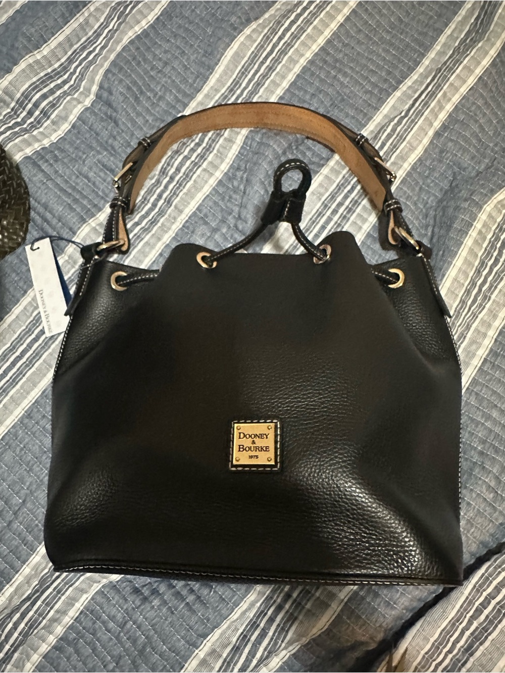 Dooney & Bourke Black Pebbled Leather Drawstring Bucket Bag